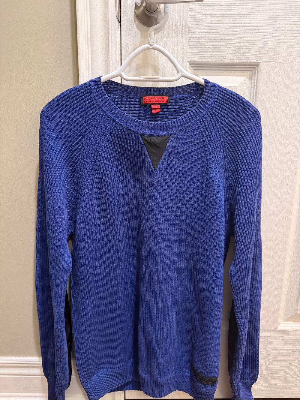 Burberry Royal Blue Crewneck Knit Sweater with Contrast Trim